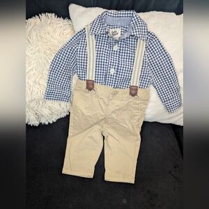 Baby B'gosh Blue Checkered Shirt with Suspenders